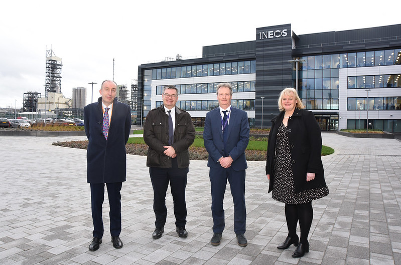 Chief Executive, Kenneth Lawrie pictured with Iain Stewart MP, Andrew Gardener CEO of  INEOS and Cllr Cecil Meiklejohn
