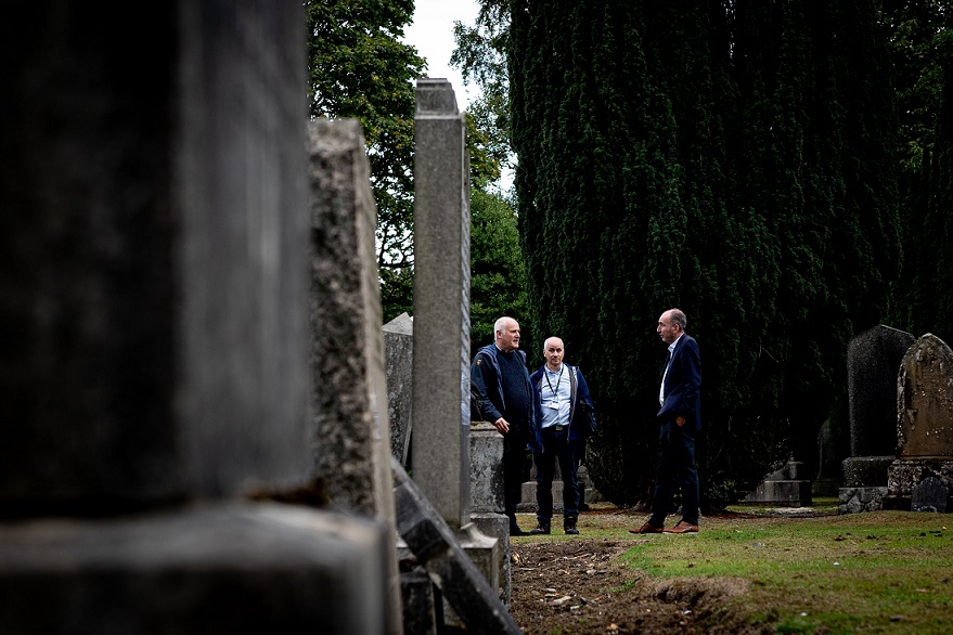 Standing in the oldest section of Camelon Cemetery, which dates back to the 1870s, Ian, Allan and Kenneth discuss the big issues facing Bereavement Services. 