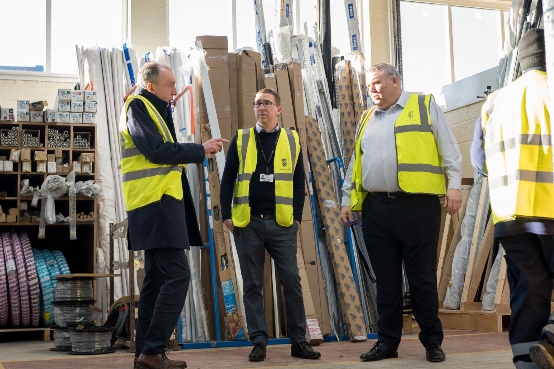 Kenneth speaks to Fraser and Robert in the new stores area at Inchyra depot