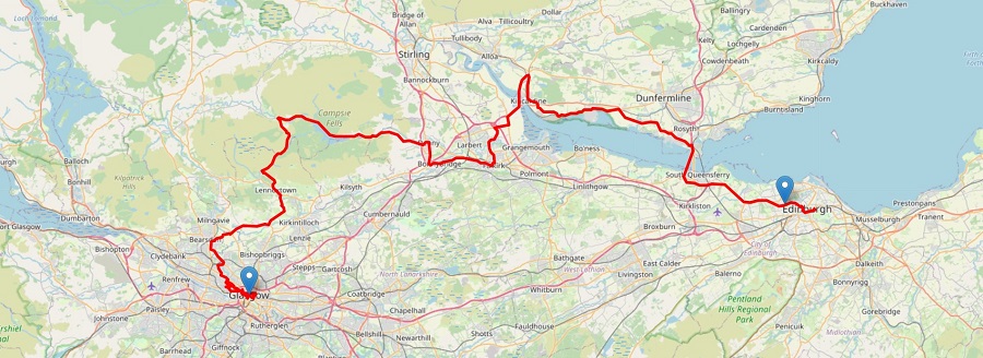 Map of the UCI cycle race route through Falkirk