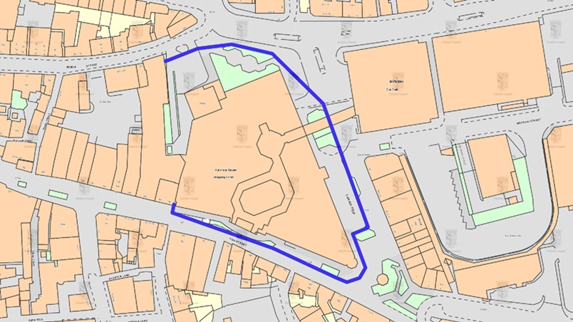 Map highlighting the footpath diversion in blue that will be in place throughout the 12 month demolition project.