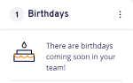 Management tool - birthday window box showing the birthdays of those in your team whose birthdays are coming soon