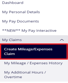 Create Mileage / Expenses Claim selector