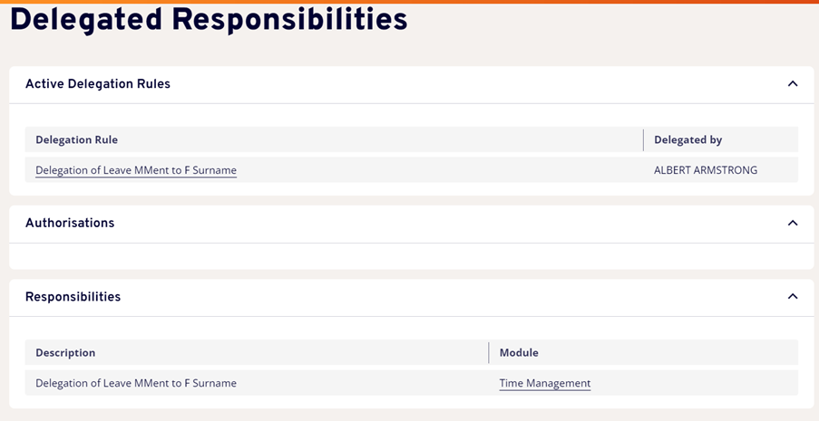 My Delegated Responsibilities screen on MyView