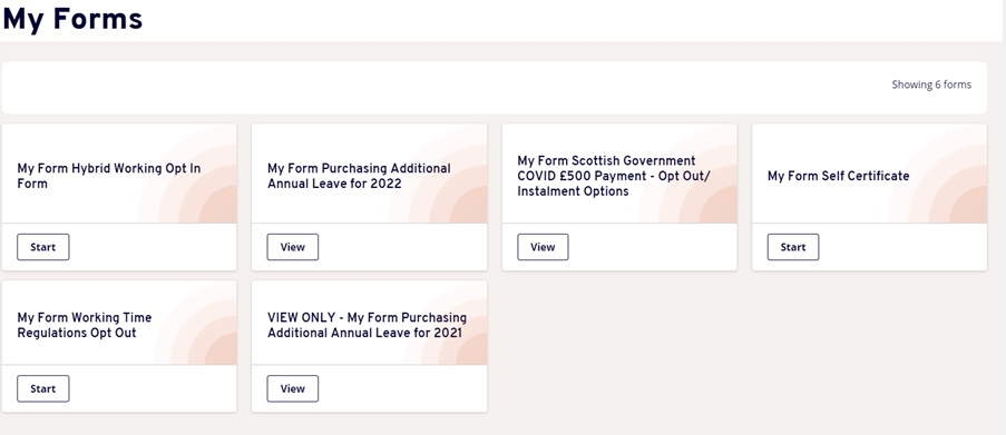 My Forms section on MyView showing the different My Forms available