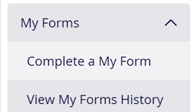 MyForm drop down menu showing where My View Forms History sits