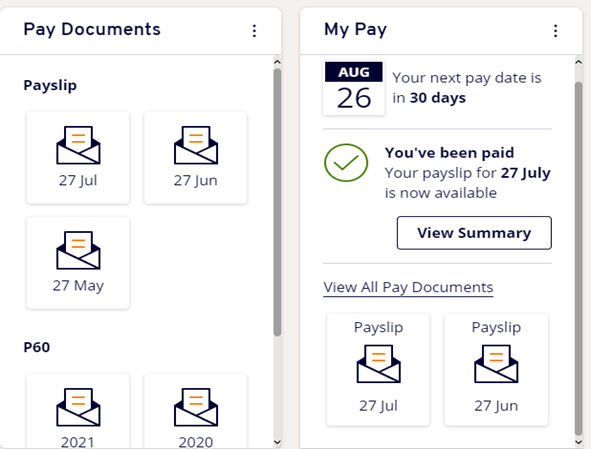 My Pay Documents and My Pay on the MyView Dashboard