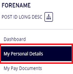 MyView Dashboard highlighting 'My Personal Details' options on left hand side