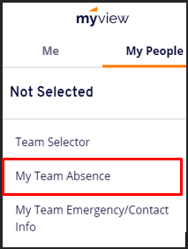 A screenshot of My Team Absence. This is located under the My People tab on MyView. It is only available to line managers.