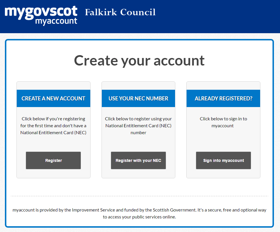Screenshot of creating your account